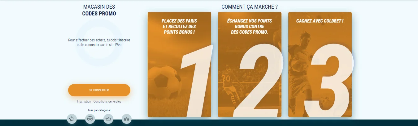 Magasin de codes promo Coldbet avec le système de points bonus